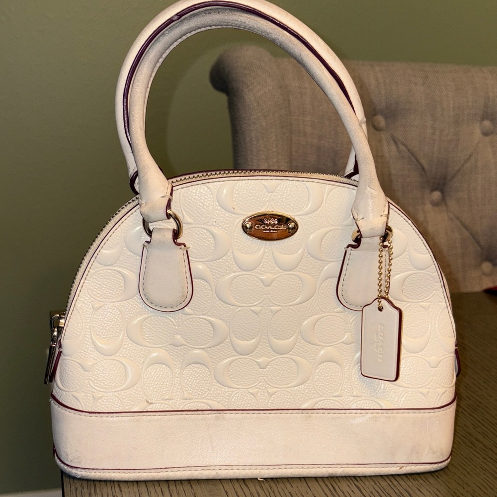 Coach Embossed Dome Satchel in White and Gold